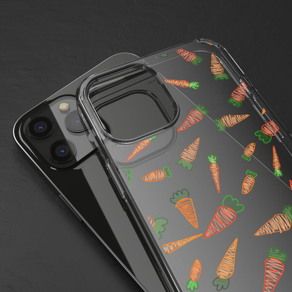 Carrot Pattern Clear Phone Case, Cute Phone Cover, Spring Accessory, Gift for Gardeners, Farmhouse Decor, Eco-Friendly