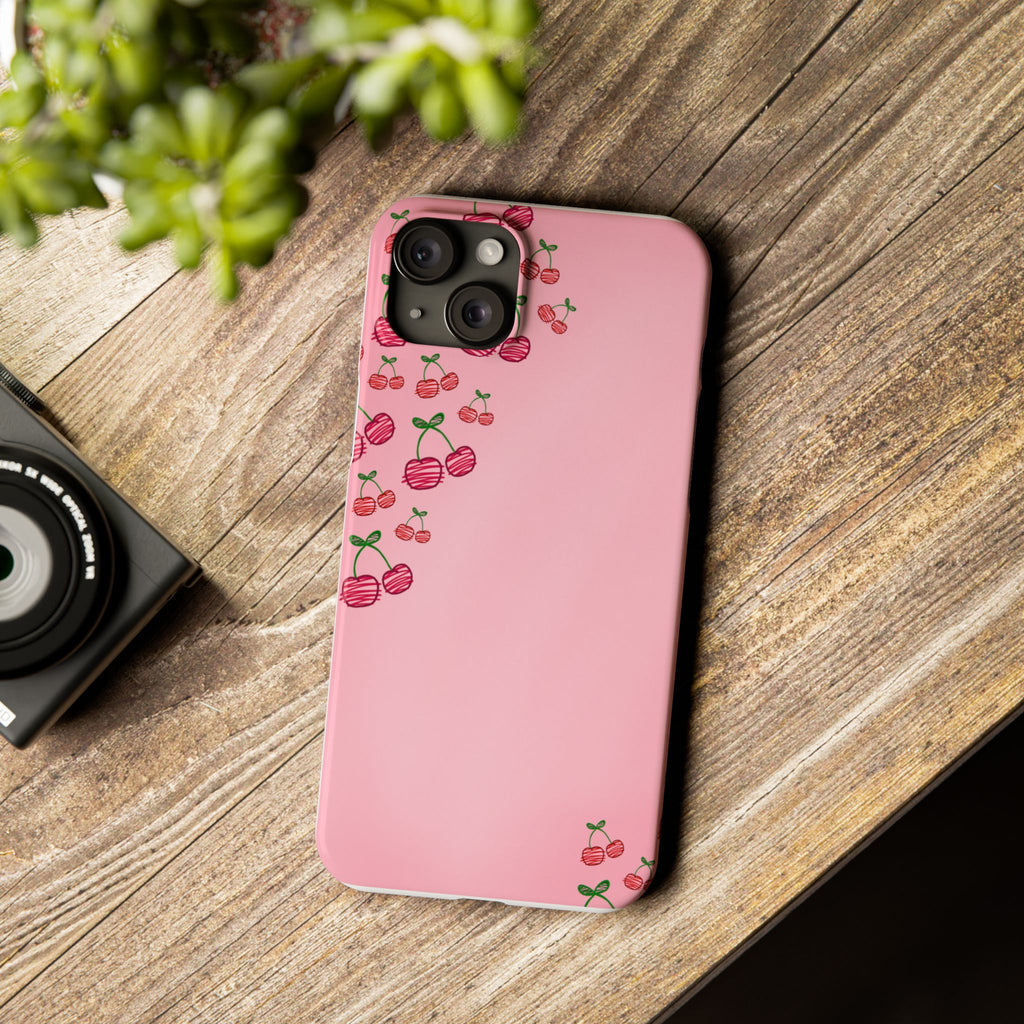 Cute Cherry Slim Phone Case - Floral Pink Design