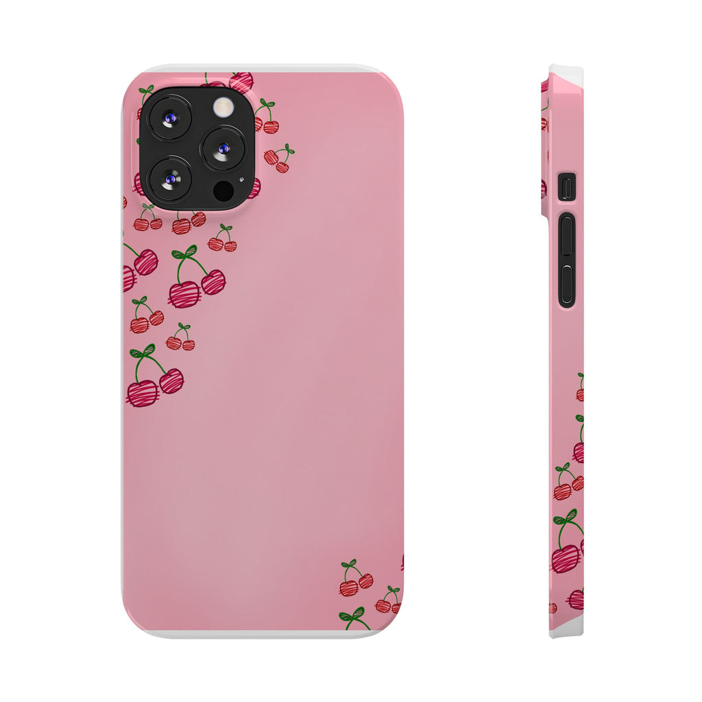 Cute Cherry Slim Phone Case - Floral Pink Design