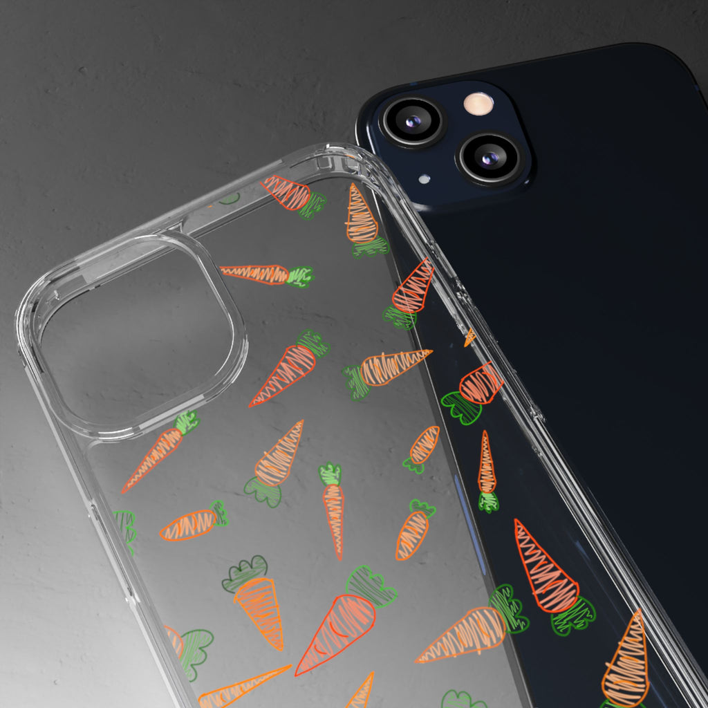 Carrot Pattern Clear Phone Case, Cute Phone Cover, Spring Accessory, Gift for Gardeners, Farmhouse Decor, Eco-Friendly