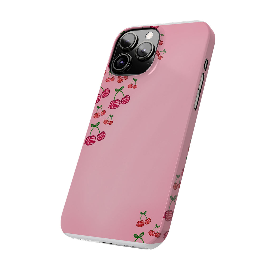 Cute Cherry Slim Phone Case - Floral Pink Design