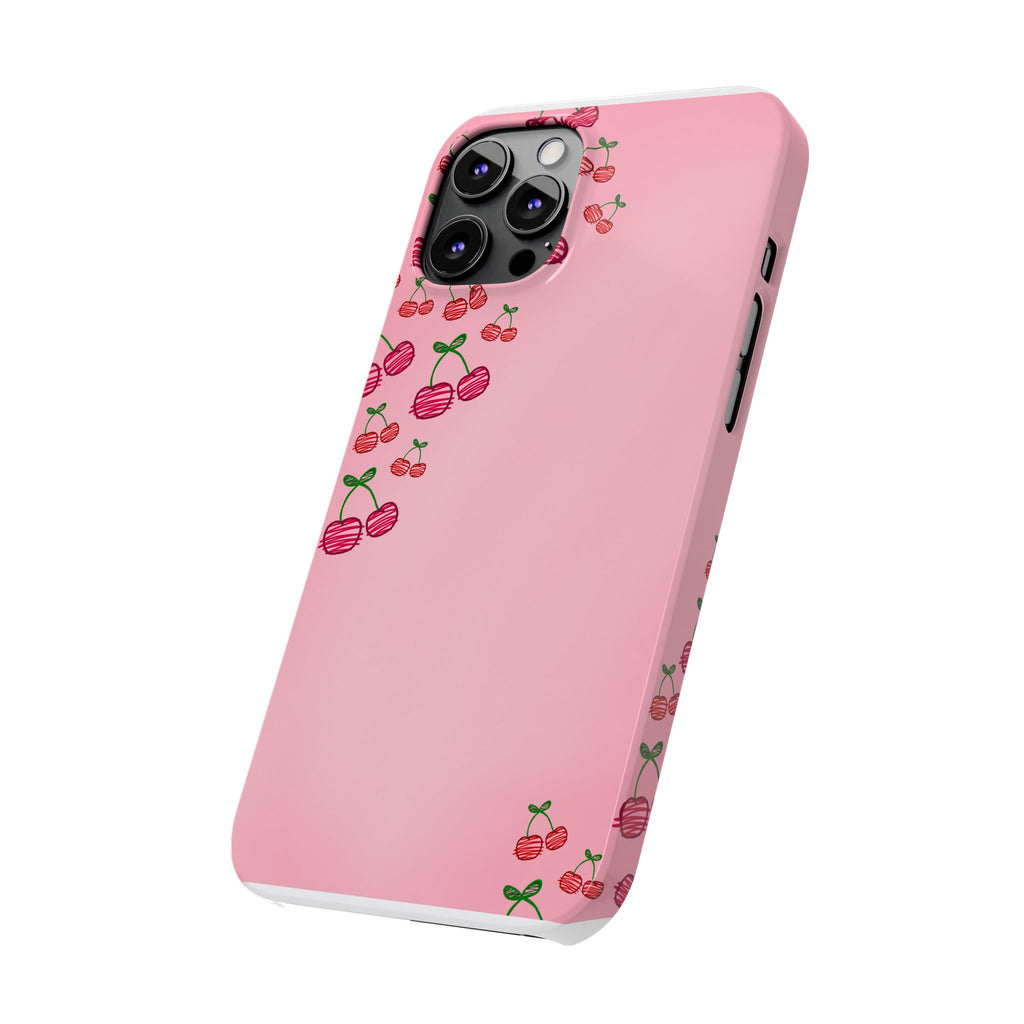 Cute Cherry Slim Phone Case - Floral Pink Design