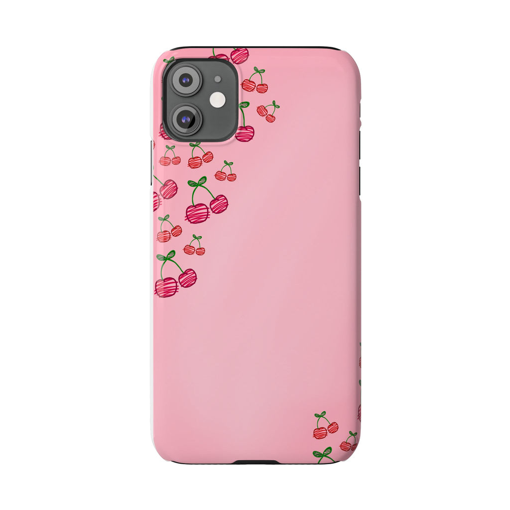 Cute Cherry Slim Phone Case - Floral Pink Design