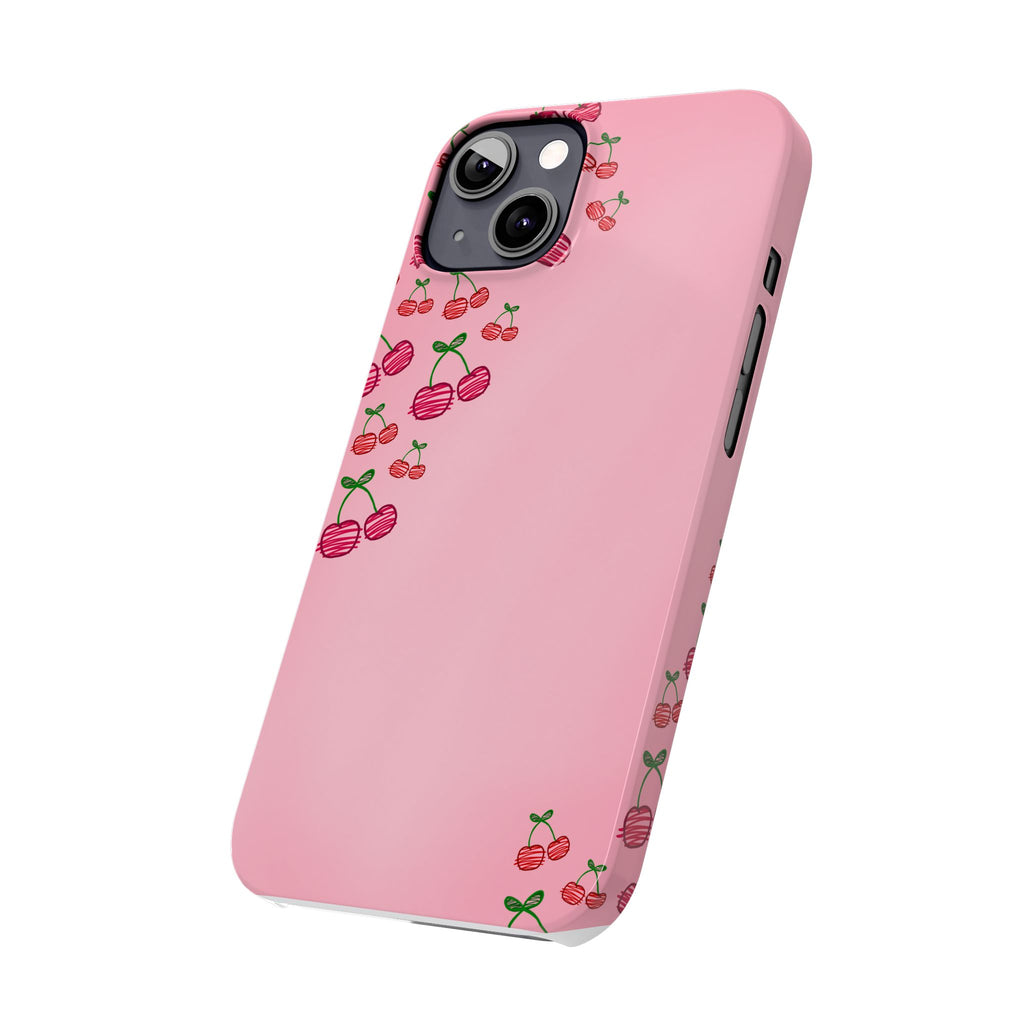 Cute Cherry Slim Phone Case - Floral Pink Design