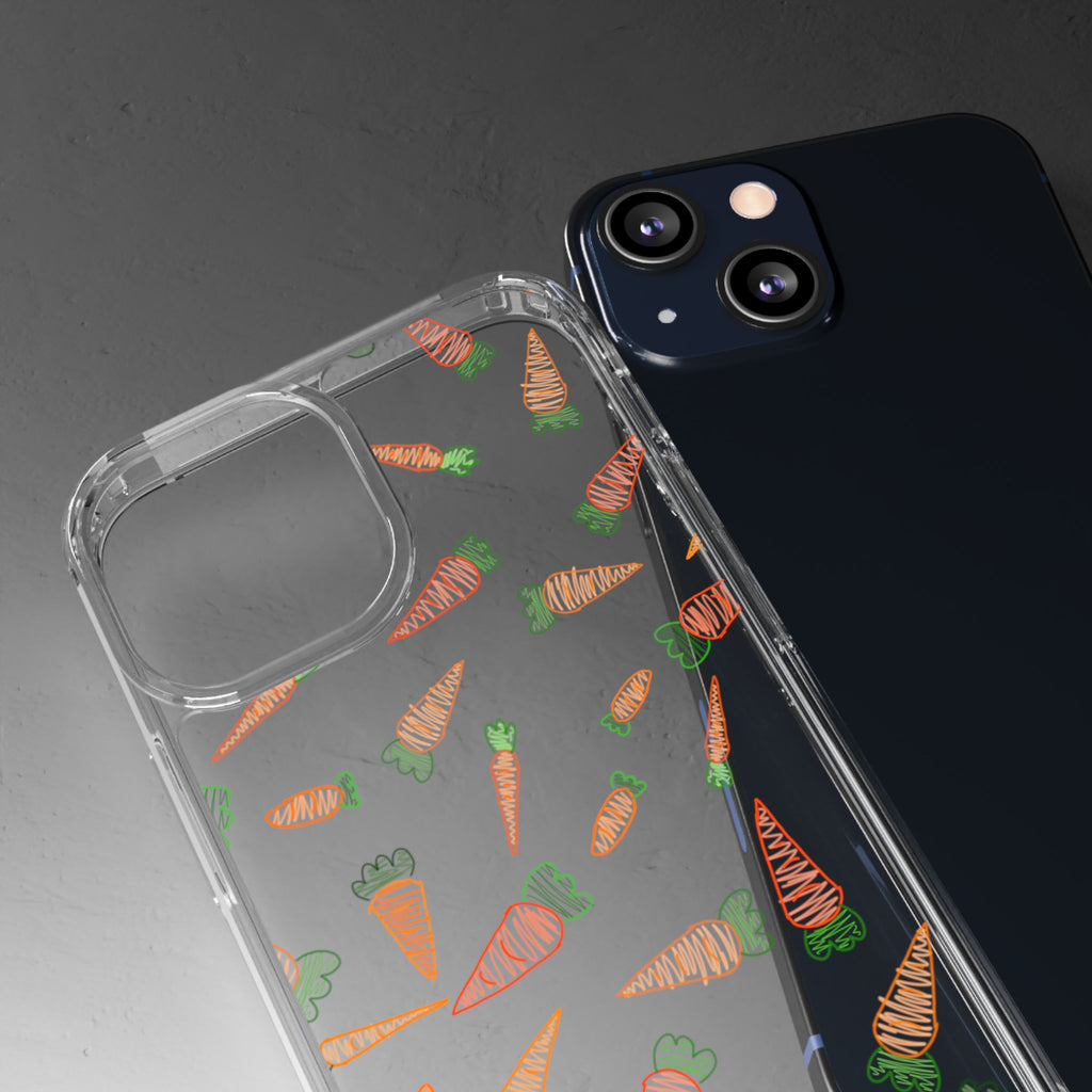 Carrot Pattern Clear Phone Case, Cute Phone Cover, Spring Accessory, Gift for Gardeners, Farmhouse Decor, Eco-Friendly