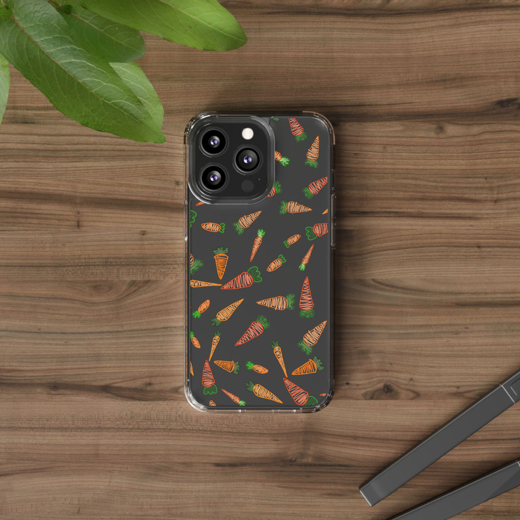 Carrot Pattern Clear Phone Case, Cute Phone Cover, Spring Accessory, Gift for Gardeners, Farmhouse Decor, Eco-Friendly