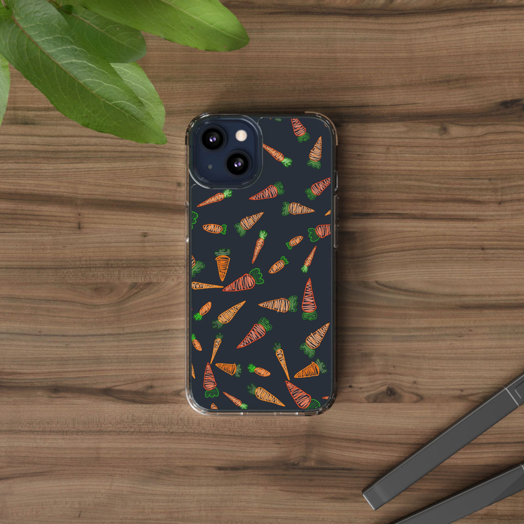 Carrot Pattern Clear Phone Case, Cute Phone Cover, Spring Accessory, Gift for Gardeners, Farmhouse Decor, Eco-Friendly