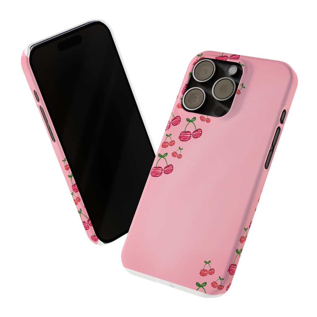 Cute Cherry Slim Phone Case - Floral Pink Design
