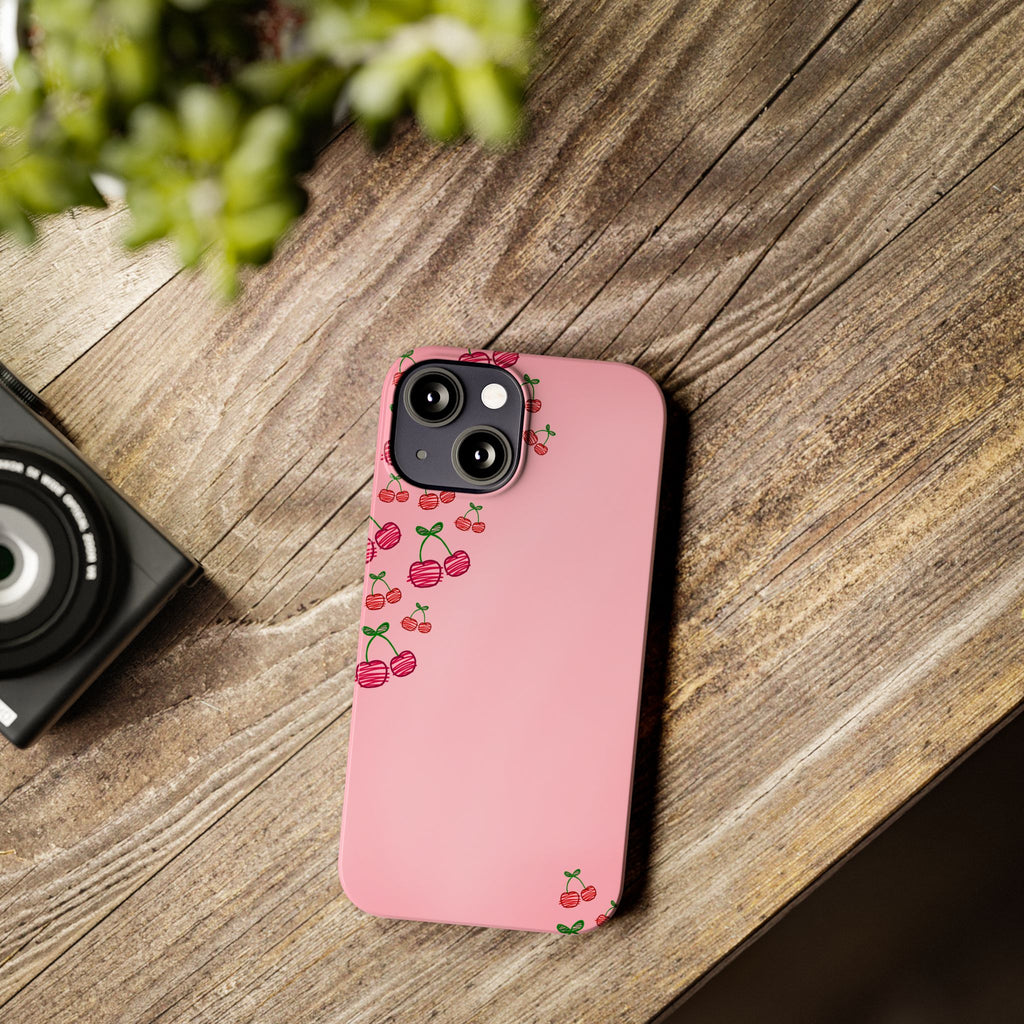 Cute Cherry Slim Phone Case - Floral Pink Design