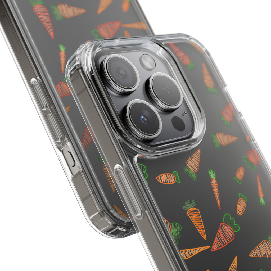 Carrot Pattern Clear Phone Case, Cute Phone Cover, Spring Accessory, Gift for Gardeners, Farmhouse Decor, Eco-Friendly