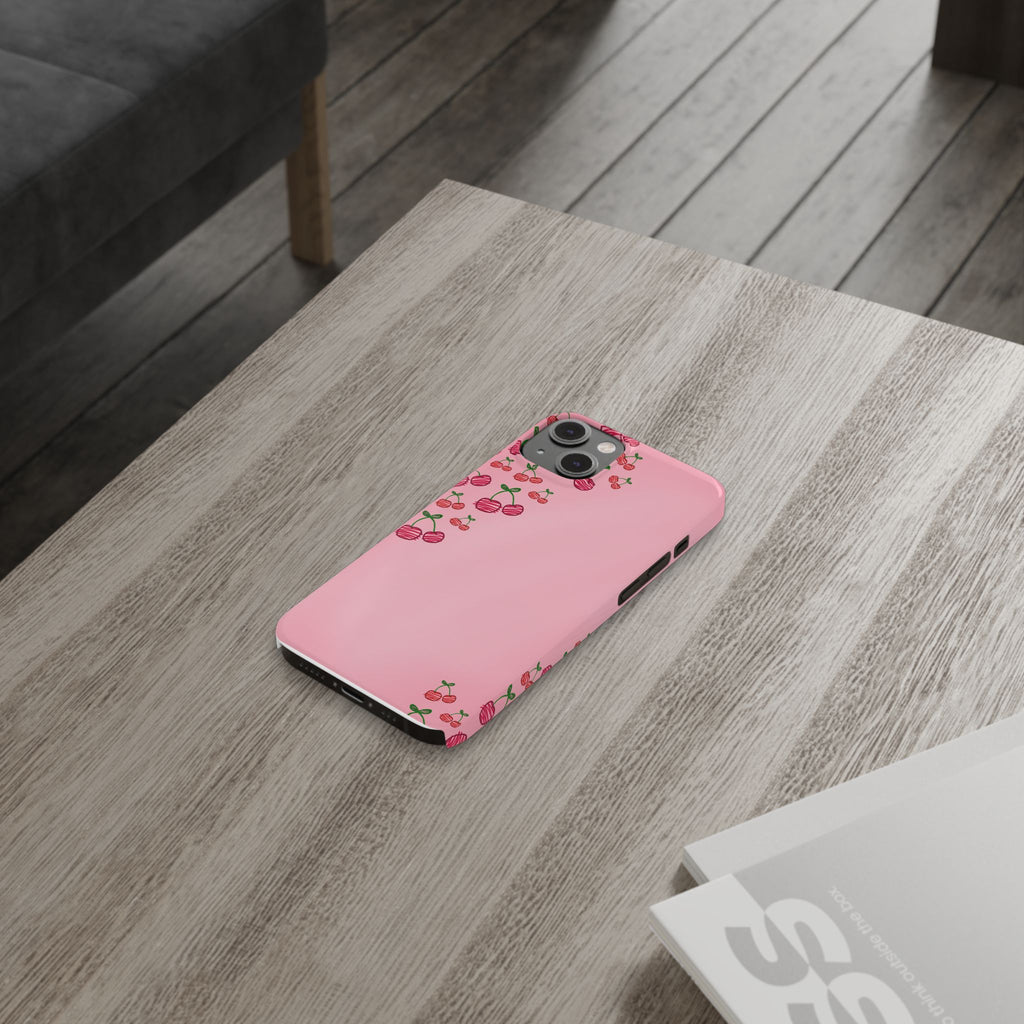 Cute Cherry Slim Phone Case - Floral Pink Design