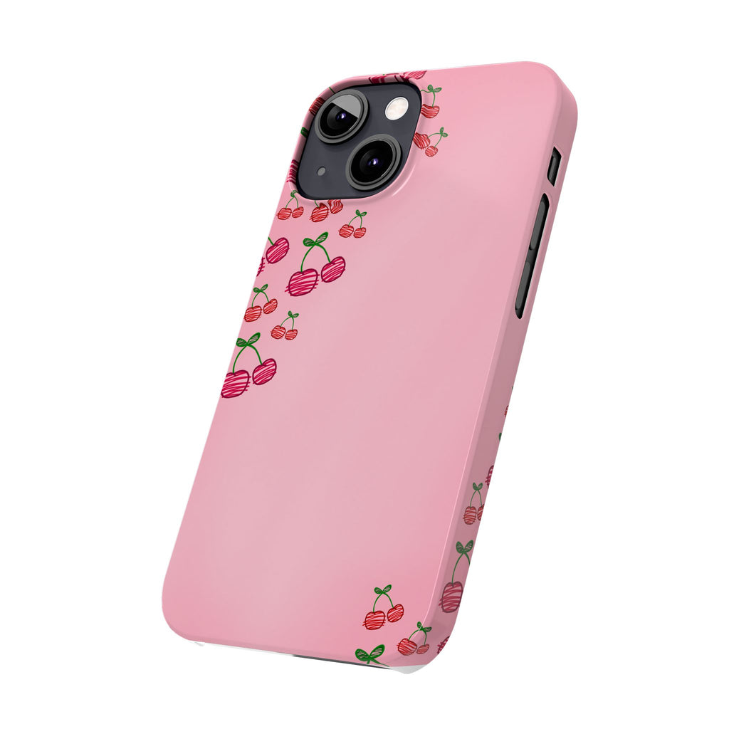 Cute Cherry Slim Phone Case - Floral Pink Design