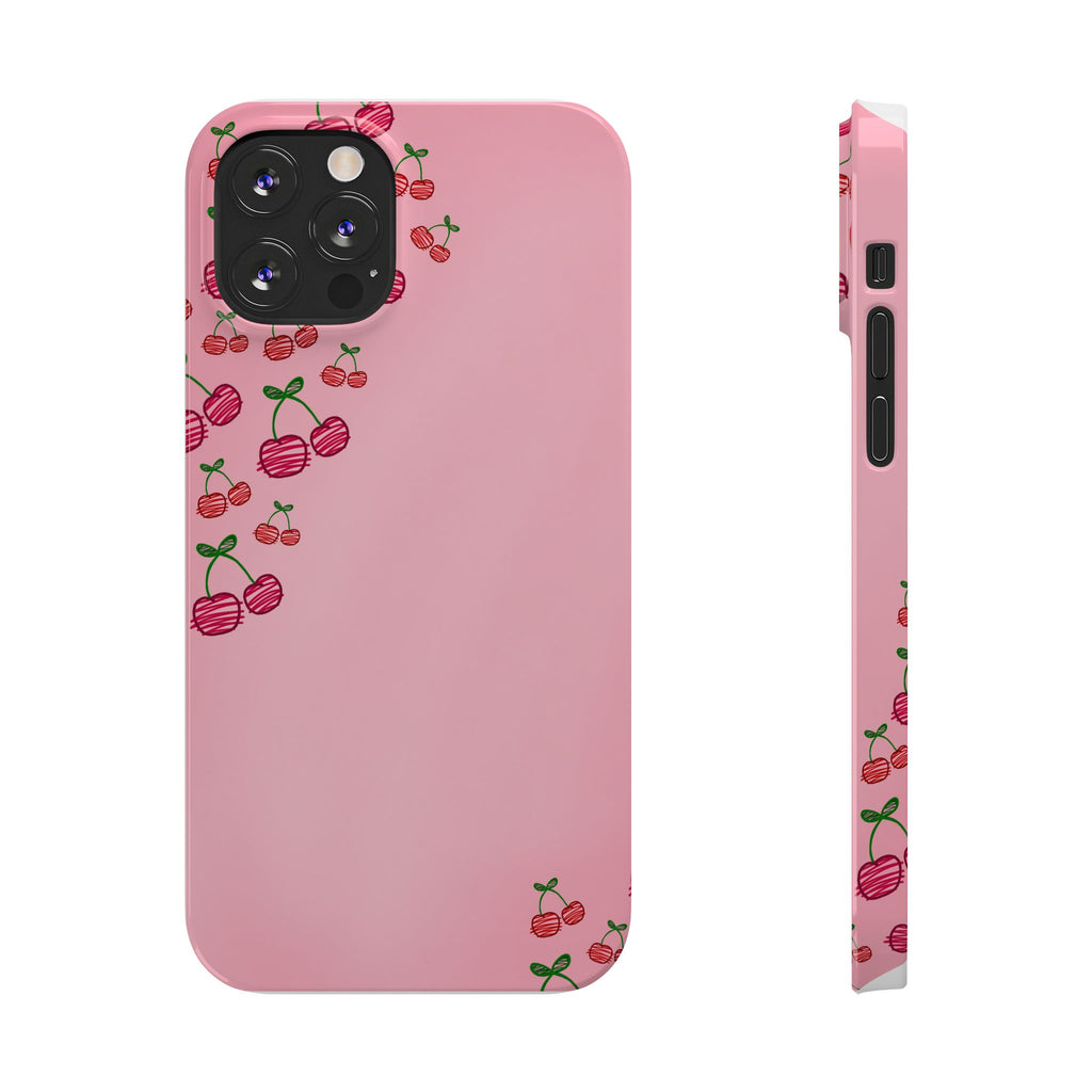 Cute Cherry Slim Phone Case - Floral Pink Design