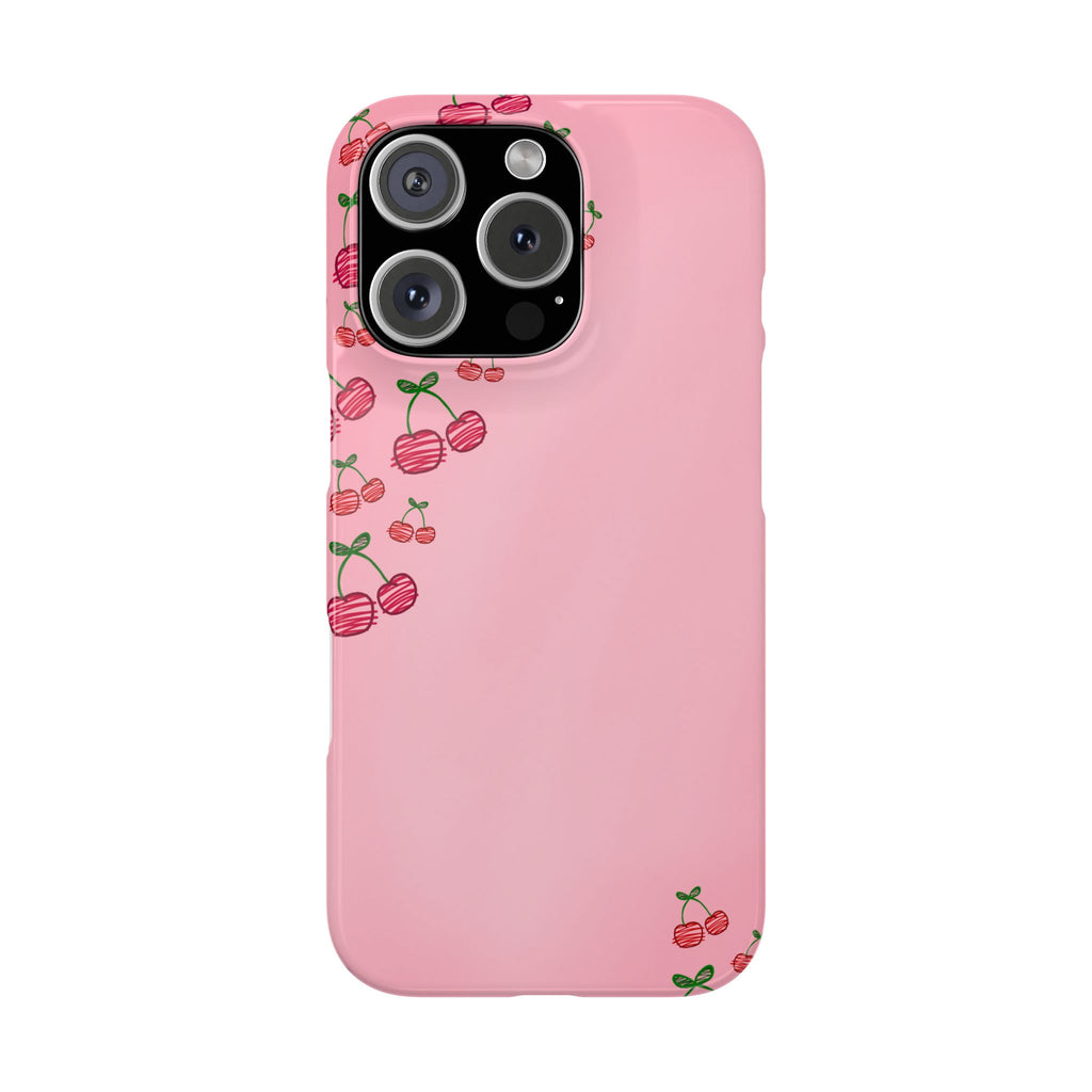 Cute Cherry Slim Phone Case - Floral Pink Design