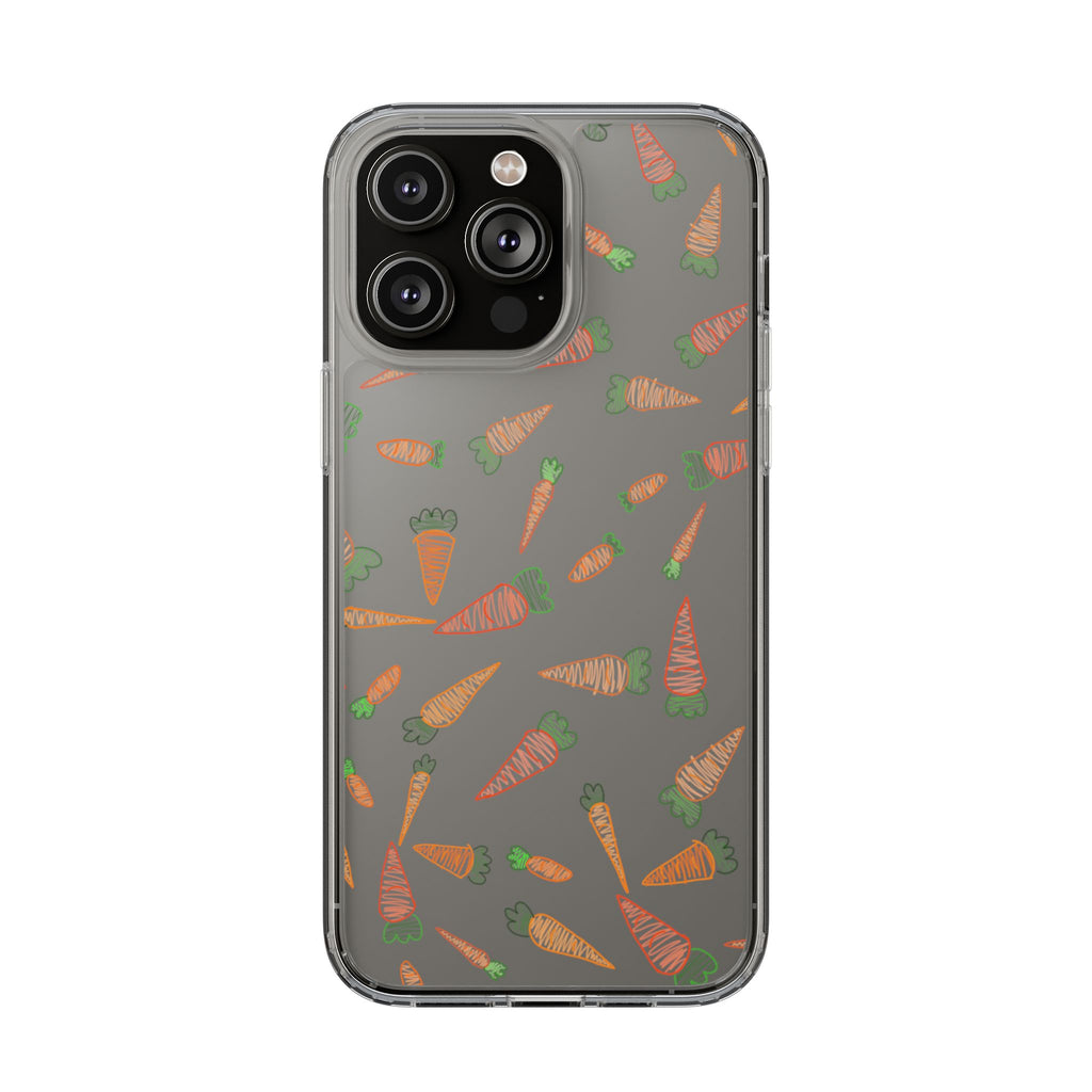 Carrot Pattern Clear Phone Case, Cute Phone Cover, Spring Accessory, Gift for Gardeners, Farmhouse Decor, Eco-Friendly
