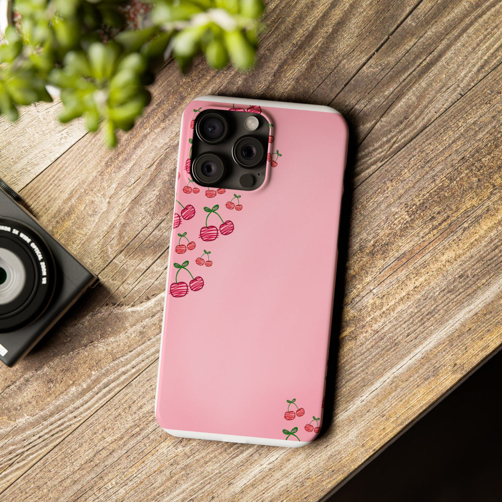 Cute Cherry Slim Phone Case - Floral Pink Design